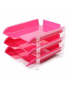 Bantex Vision Letter Tray with 3 Sliding Trays Pink
