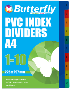 Butterfly A4 File Dividers PVC 140 Micron Numbered 1-10