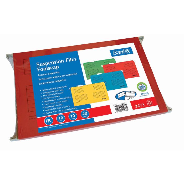 Bantex Foolscap Suspension Files Red Pack Of 10 - Connection