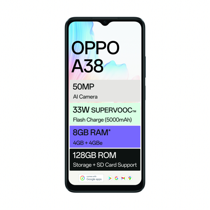 OPPO A38 Dual SIM, 128 GB, 4 GB RAM, 4G LTE - Glowing Black ( International  Warranty )