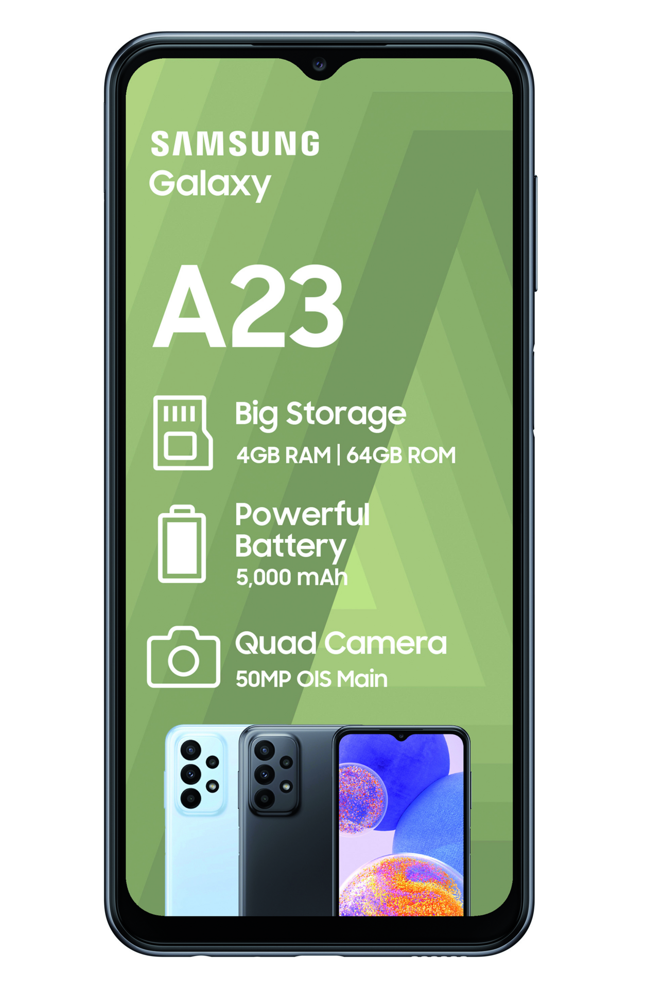 Samsung Galaxy A23 - 6.6 - 64GB ROM - 4GB RAM - 4G LTE - Dual Sim -  5000mah - Blue