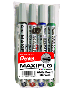 Pentel Maxiflo Whiteboard Markers 4MM Nib - Wallet of 4 MWL5S4