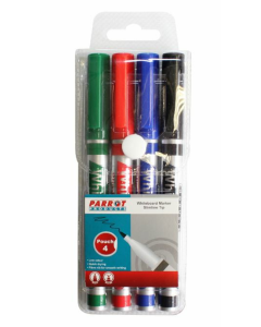 Parrot Whiteboard Marker Slimline x 4 Assorted